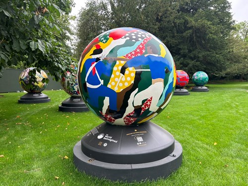 A globe in the World Reimagined trail at Rhodes House