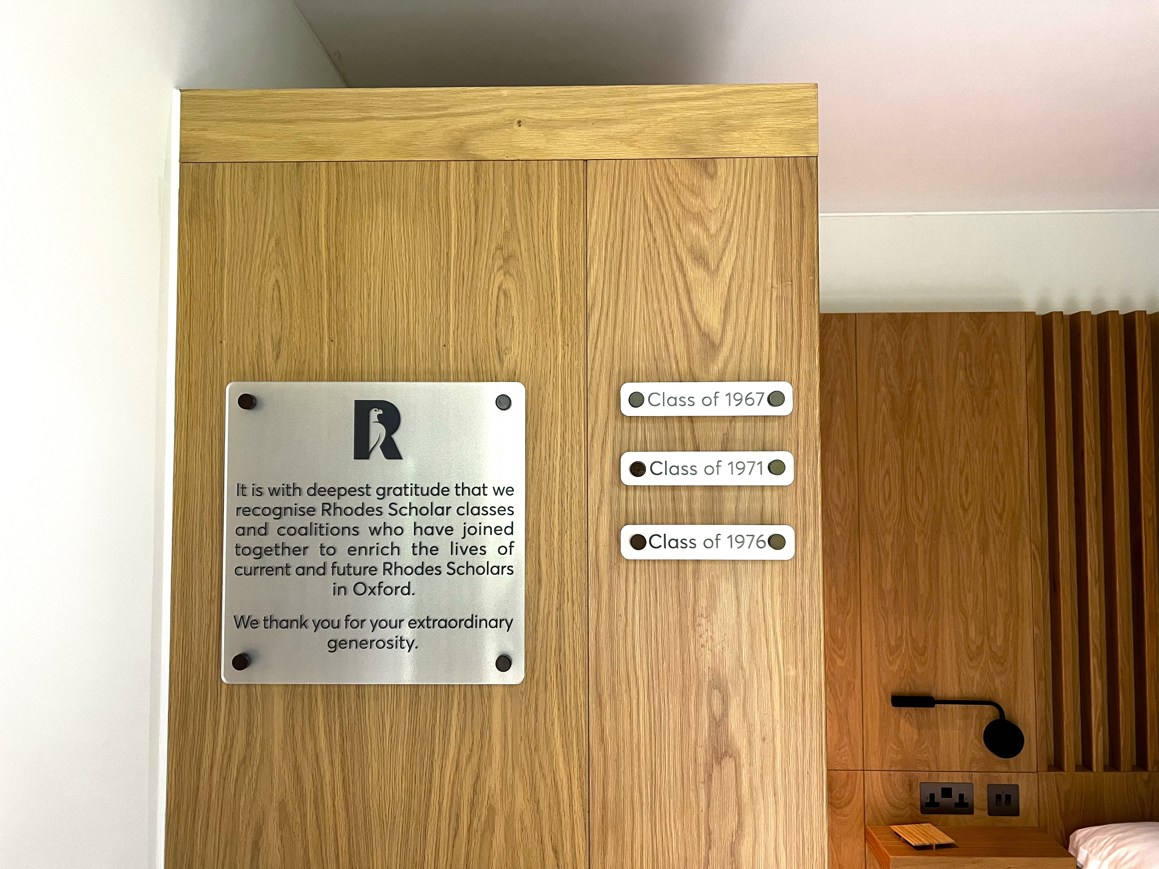 Plaques detailing recognition of alum classes that have united in their giving, including the Class of 1967, 1971, 1976