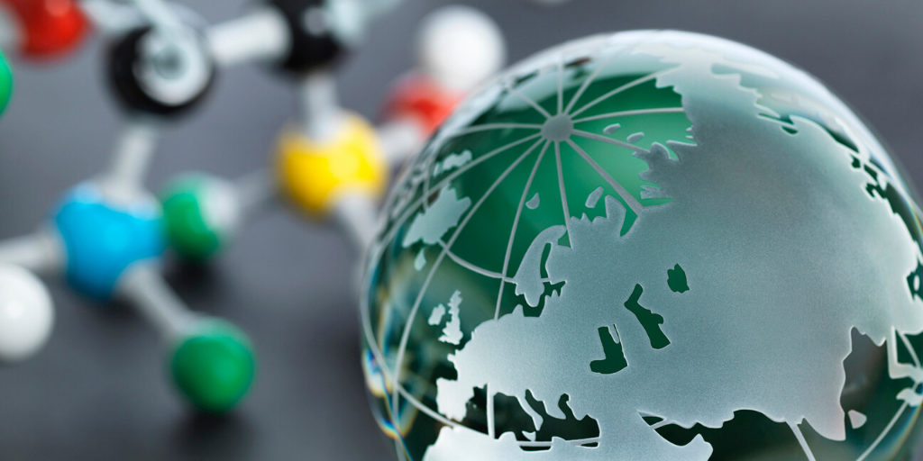 A stock image of a 3D world globe