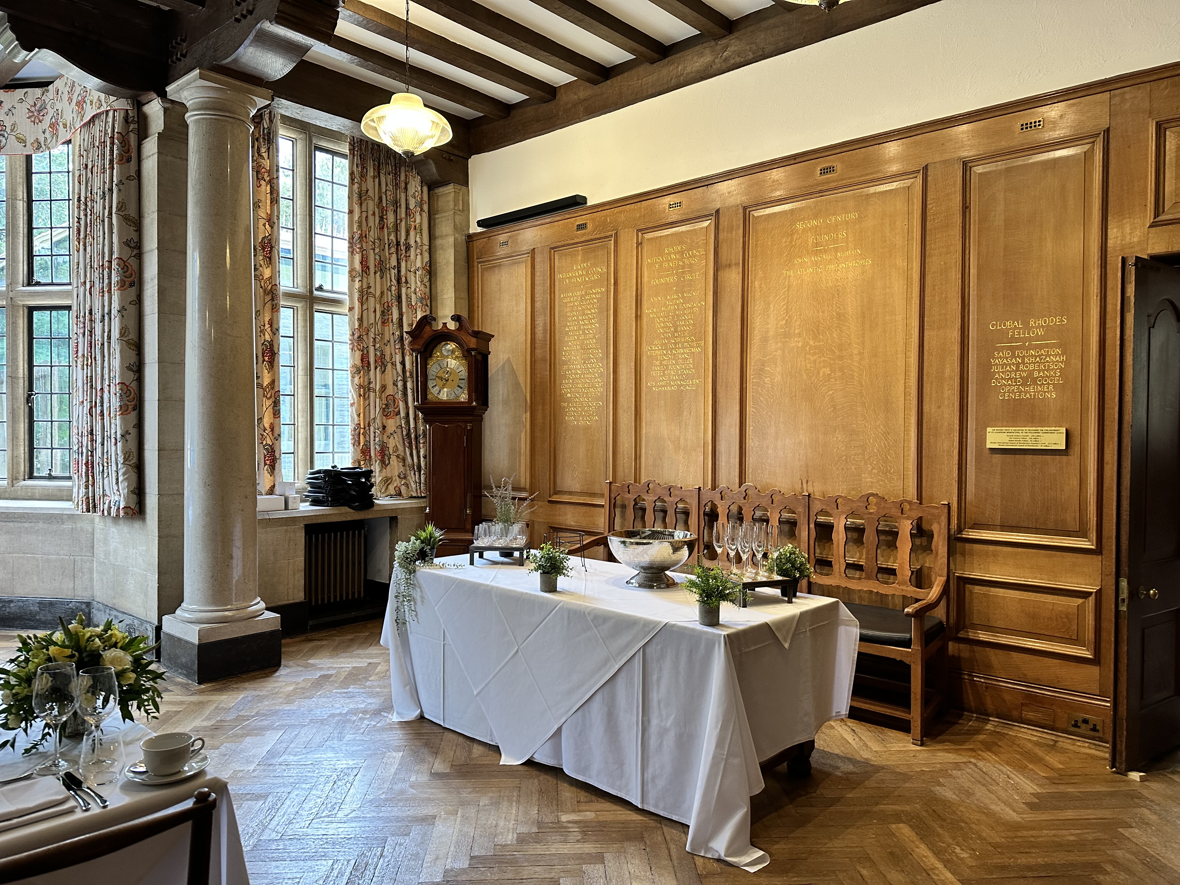 Service table set up for drinks in the Rhodes House Reception Room.