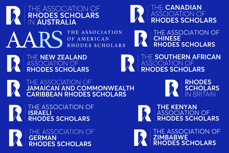 A collage of Alumni Association logos with a blue background