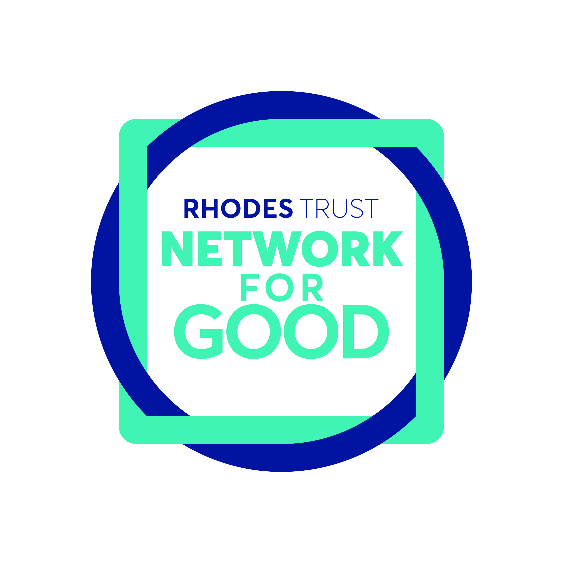 Rhodes Trust Network for Good logo, featuring a blue circle intertwined with a teal square.