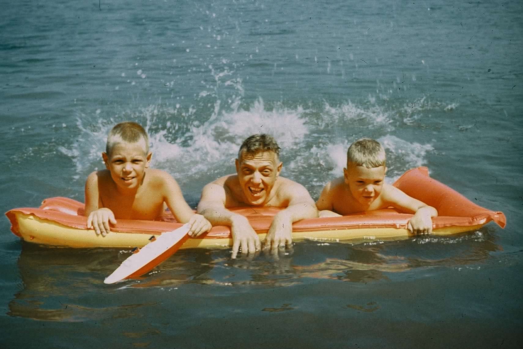 David, His Brother And Father At Their Summer Lake Cottage