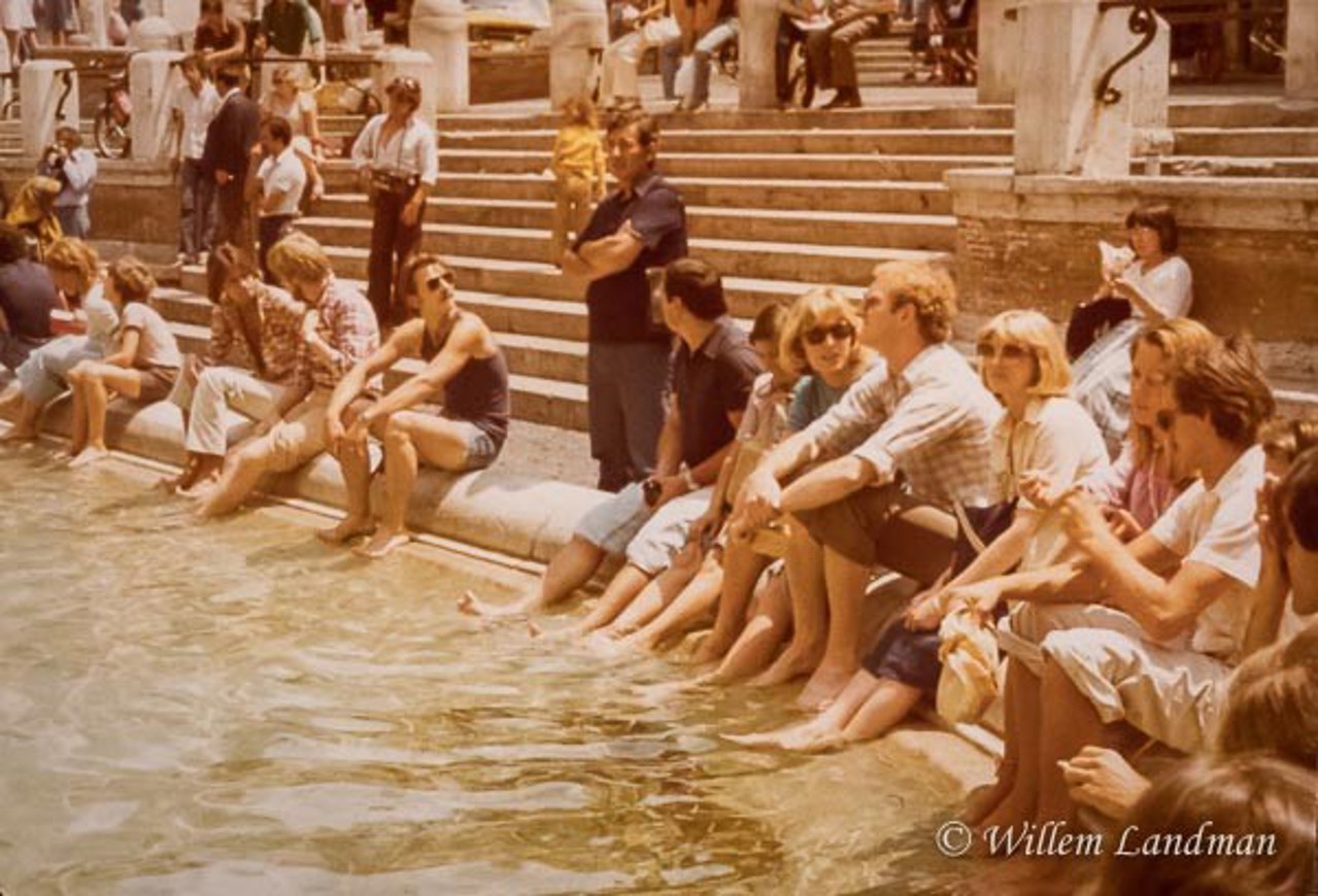 Edwin Cameron by a fountain