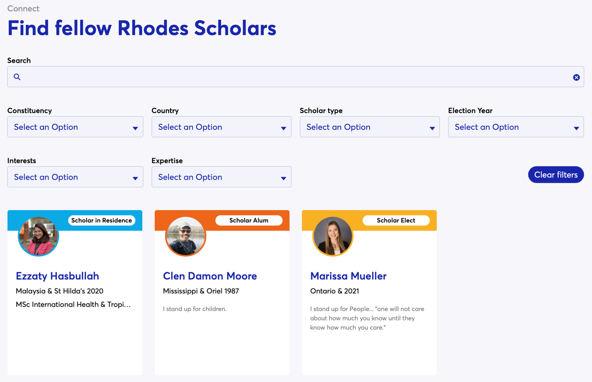 A screenshot of the interface for the Rhodes Connect system