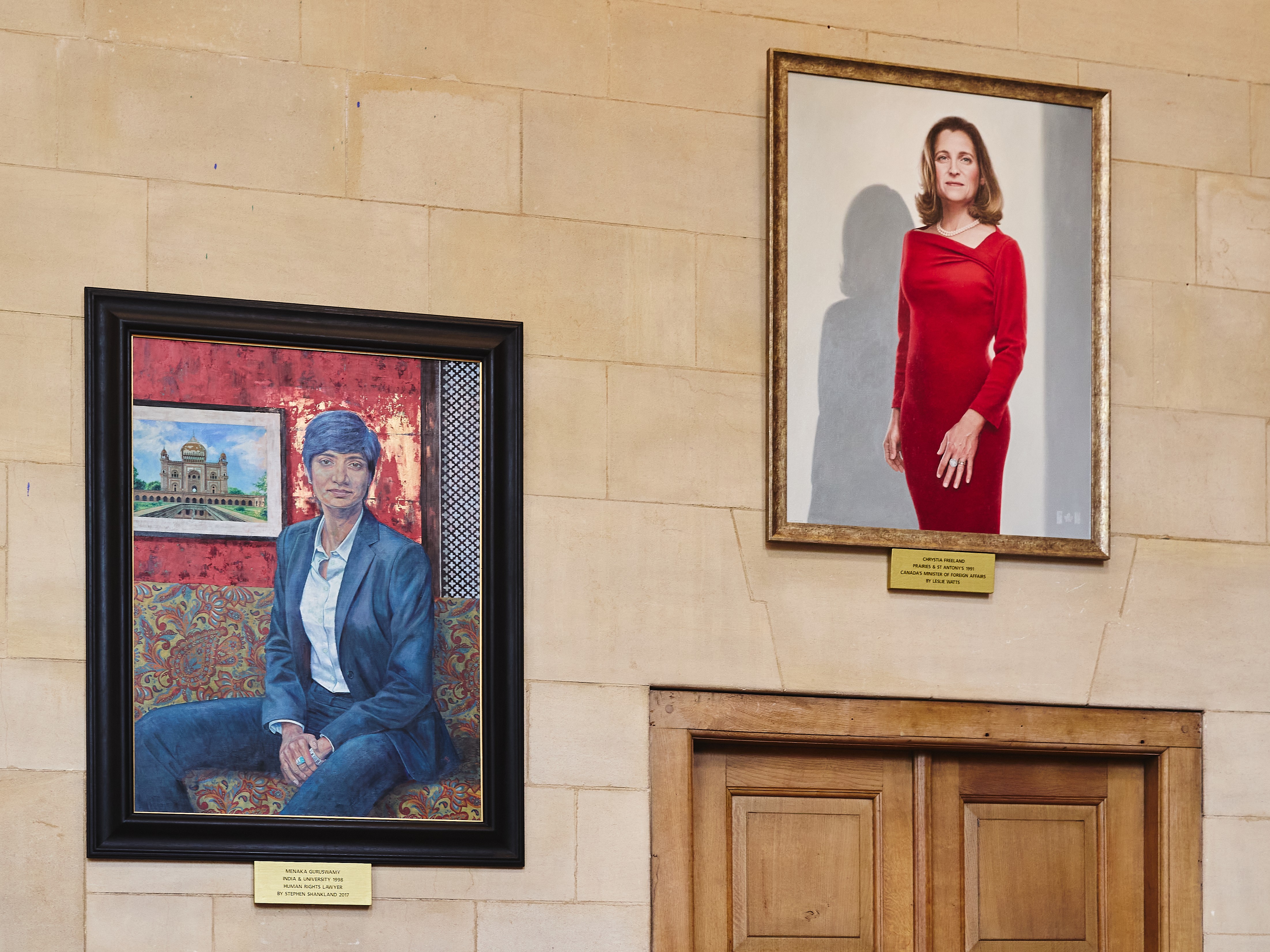 Portraits of Menaka Guruswamy and Chrystia Freeland.