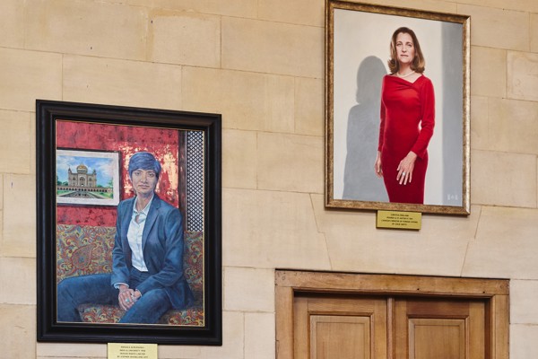 Portraits of Menaka Guruswamy and Chrystia Freeland.