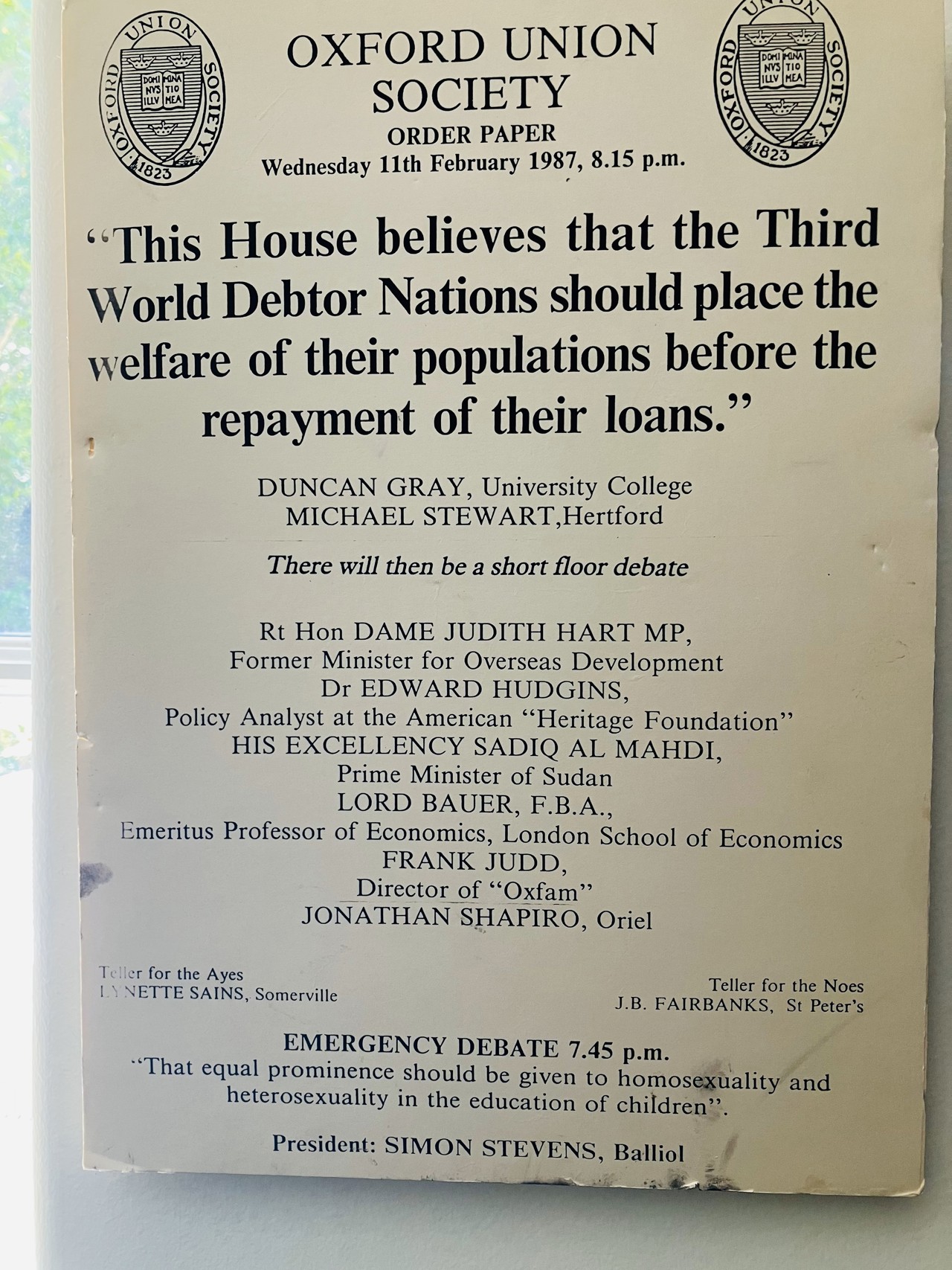 Copy of a debate pamphlet titled: