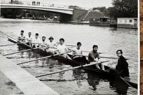 Black and white photo of rowing in Oxford.