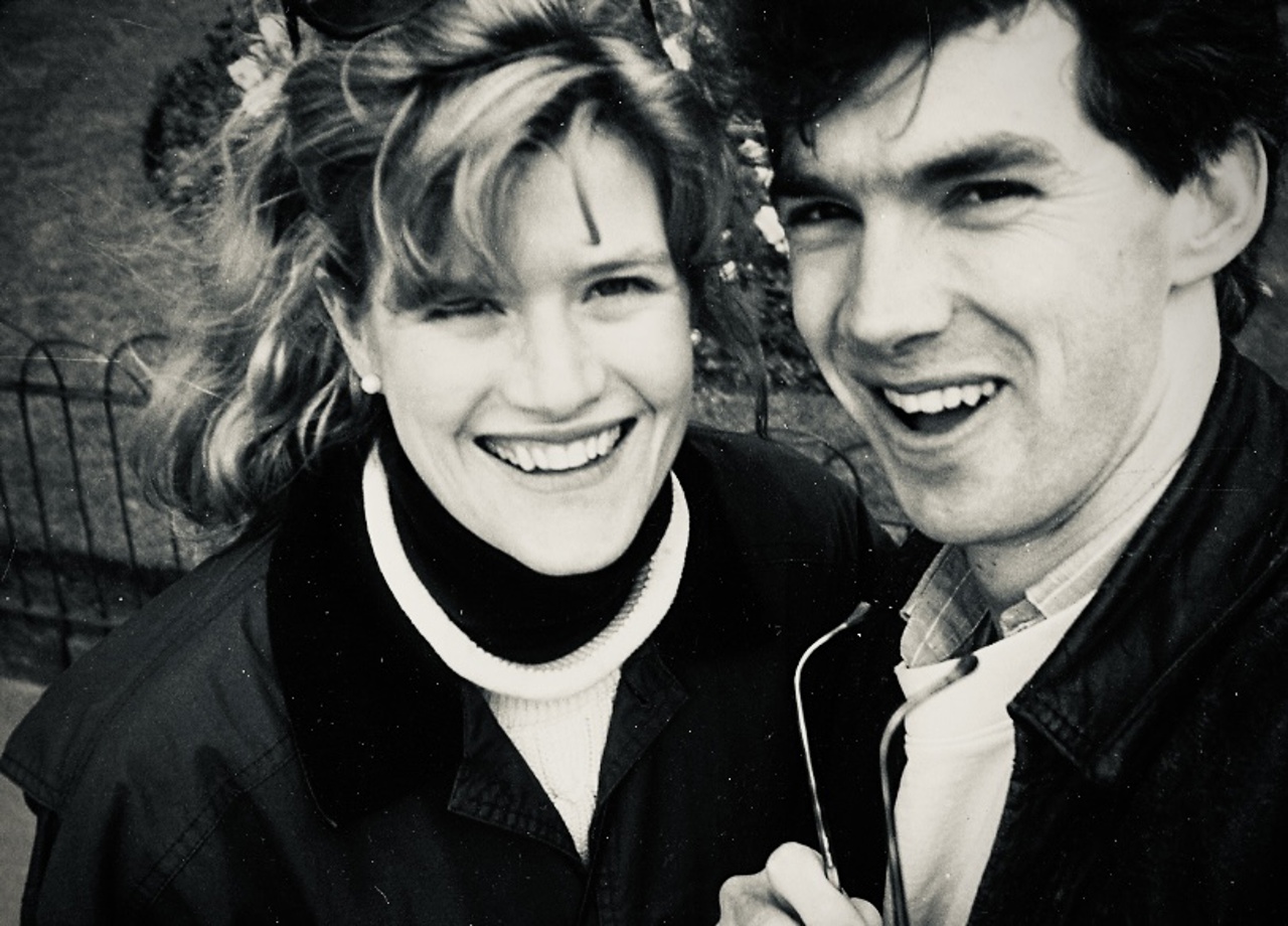 A black-and-white photo of Charles with Kris