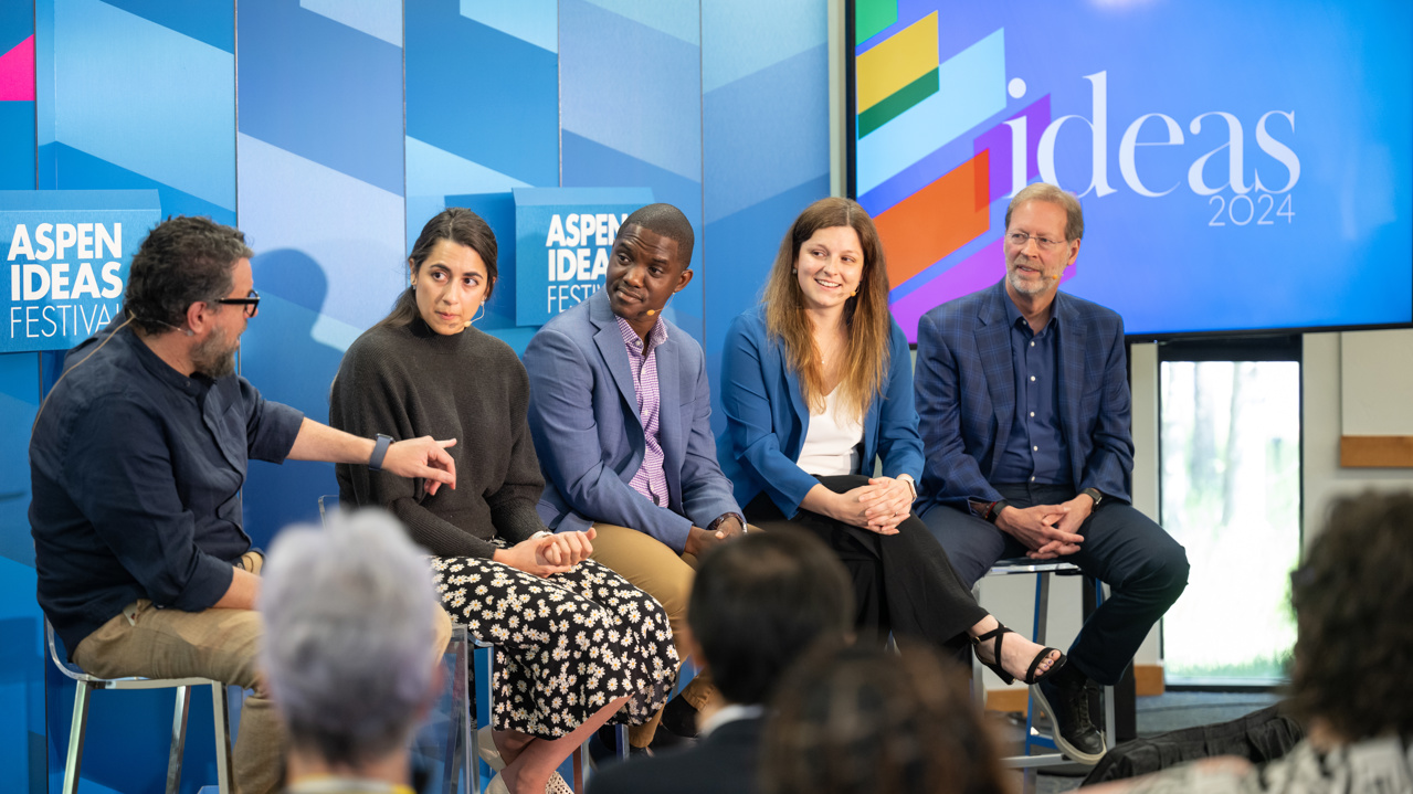 Daniel Speaking At The Aspen Ideas Festival Event With F&M Graduates Carolina Giraldo, Donnell Bailey, And Katrina Wachter (2024)