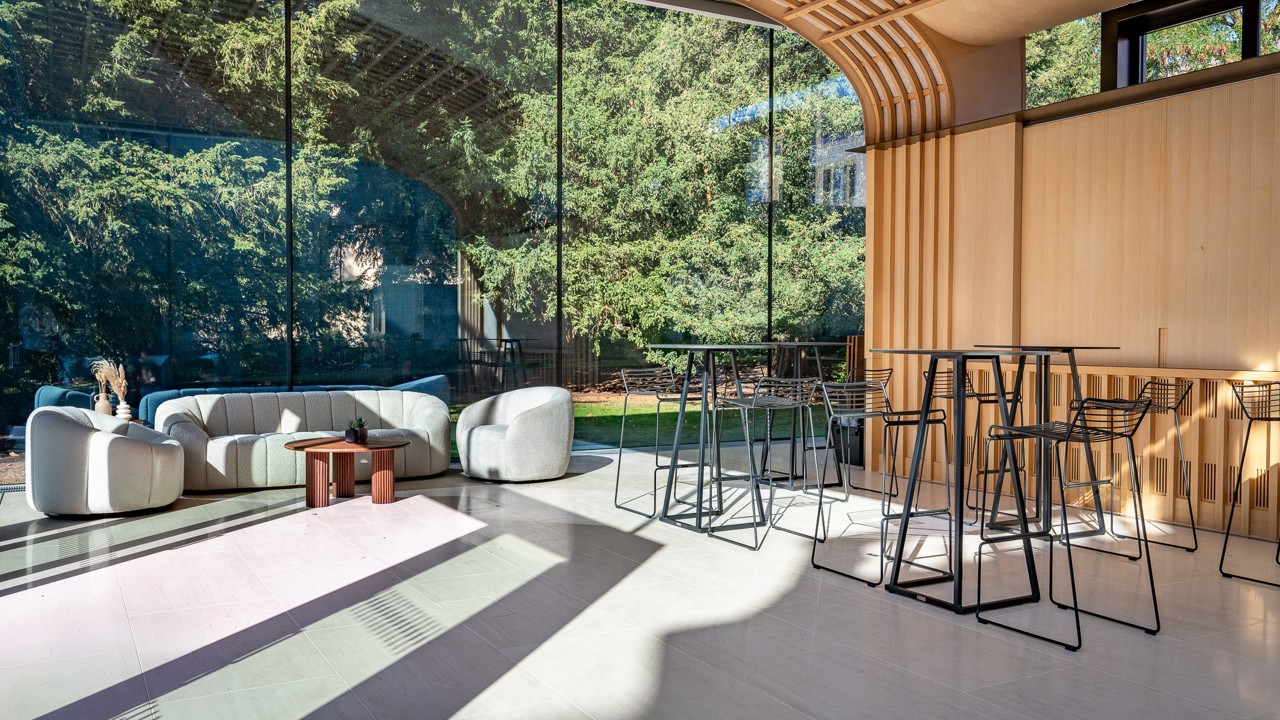 Glass Pavilion With Soft And Bar Furniture Photo And Furniture Courtesy Of Furniture On The Move