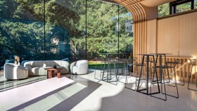 Glass Pavilion With Soft And Bar Furniture Photo And Furniture Courtesy Of Furniture On The Move