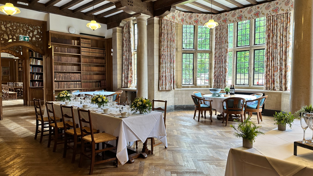 Tables set for formal meal in the Reception Room.