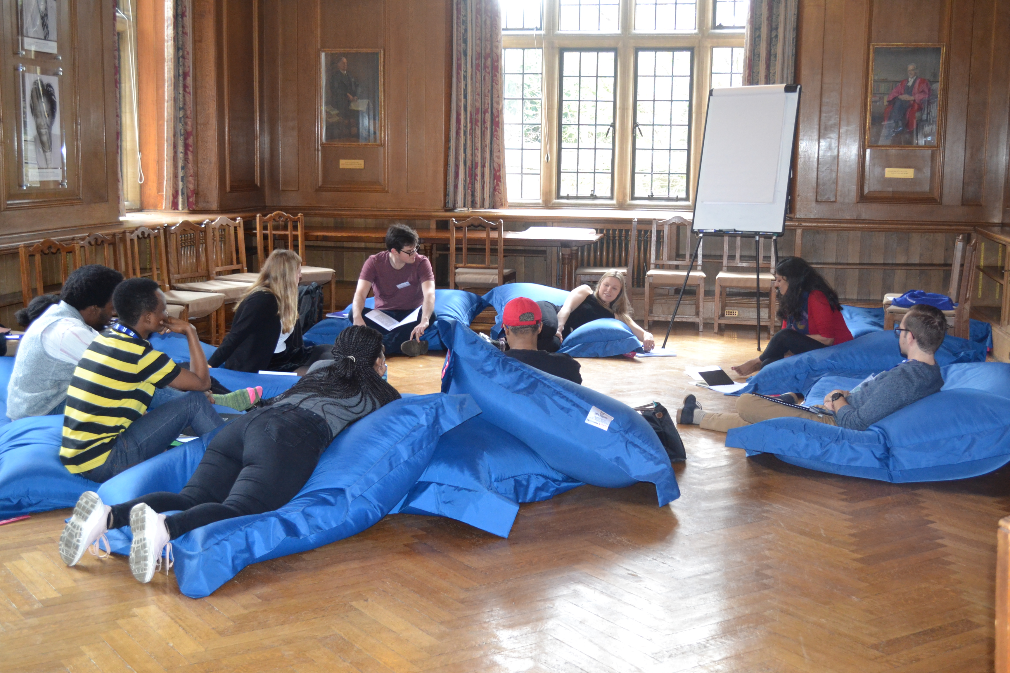 1St Year Retreat 2019 Scholars Sat In Circle On Bean Bags