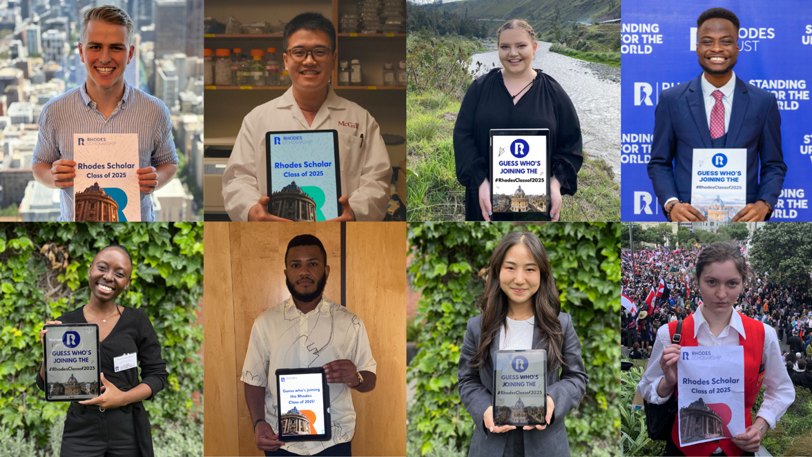 8 members of the class of 2025 holding selection posters