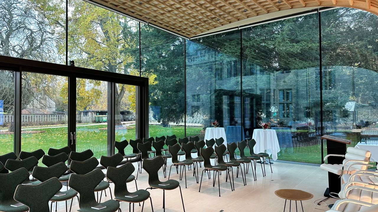 Glass Pavilion from inside with Theatre Style Seating.