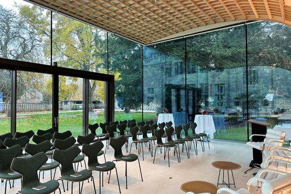 Glass Pavilion from inside with Theatre Style Seating.