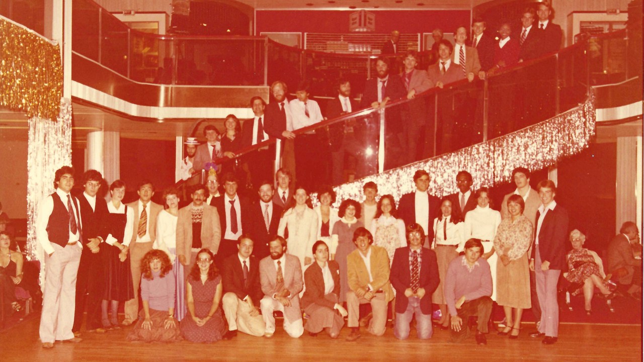 A sepia-tinted picture of a group of Rhodes Scholars in the ship.