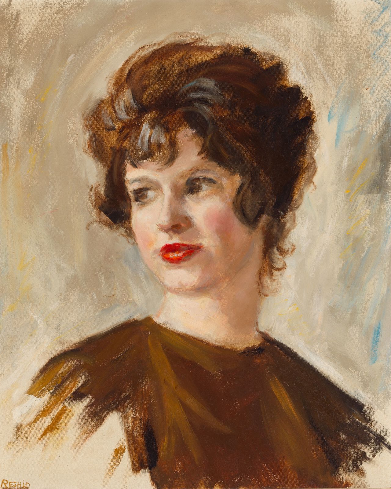 A portrait of a young Jaynie in oil