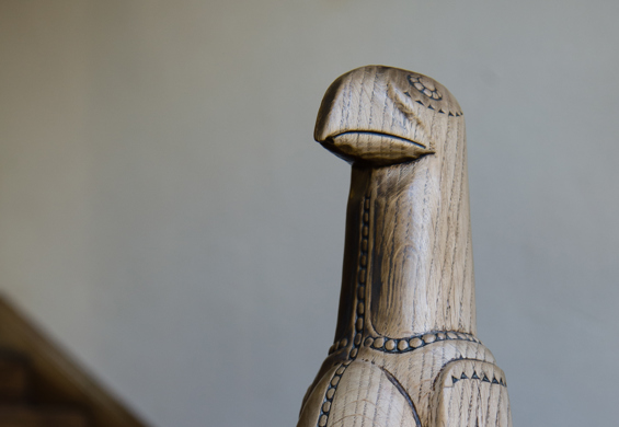 A Zimbabwe Bird newel post on the staircase at Rhodes House